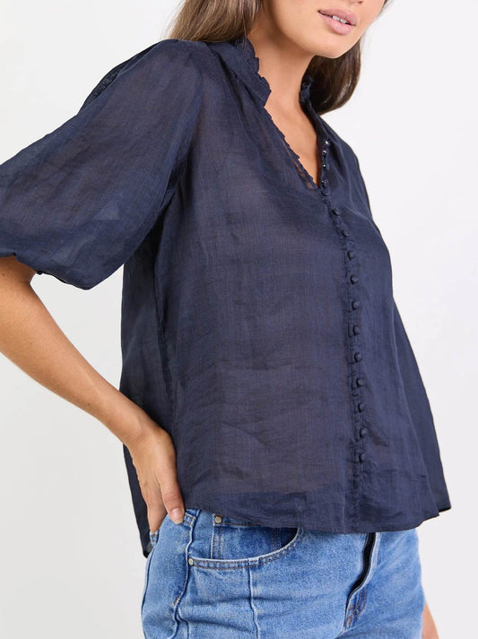 IVY & JACK CONTINUANCE RAMIE HIGH NECK TOP (Navy)