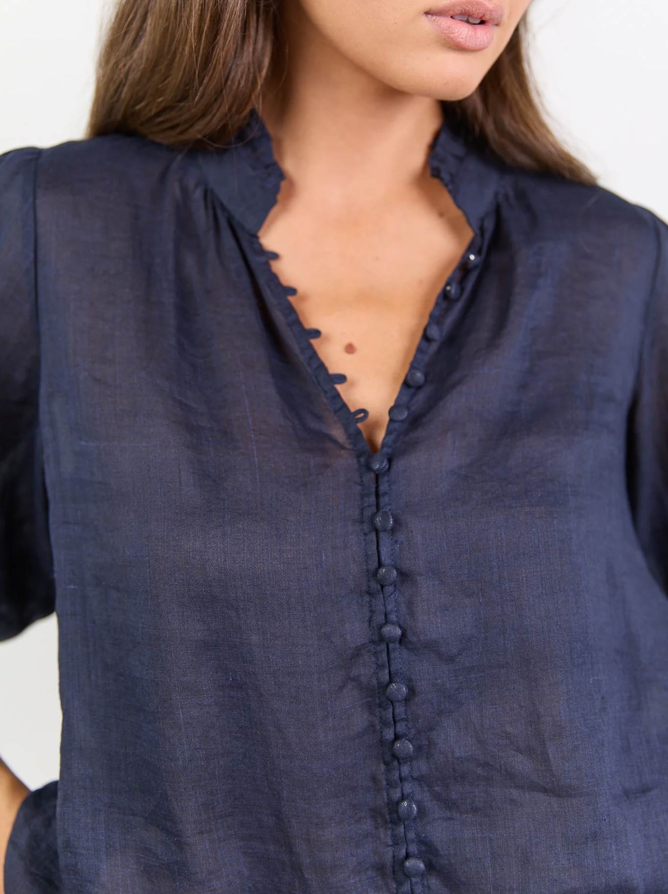 Ivy & Jack Continuance Ramie High Neck Top (Navy)