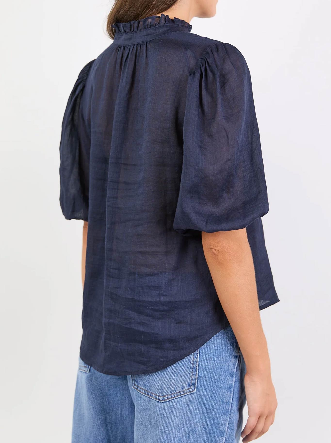 Ivy & Jack Continuance Ramie High Neck Top (Navy)