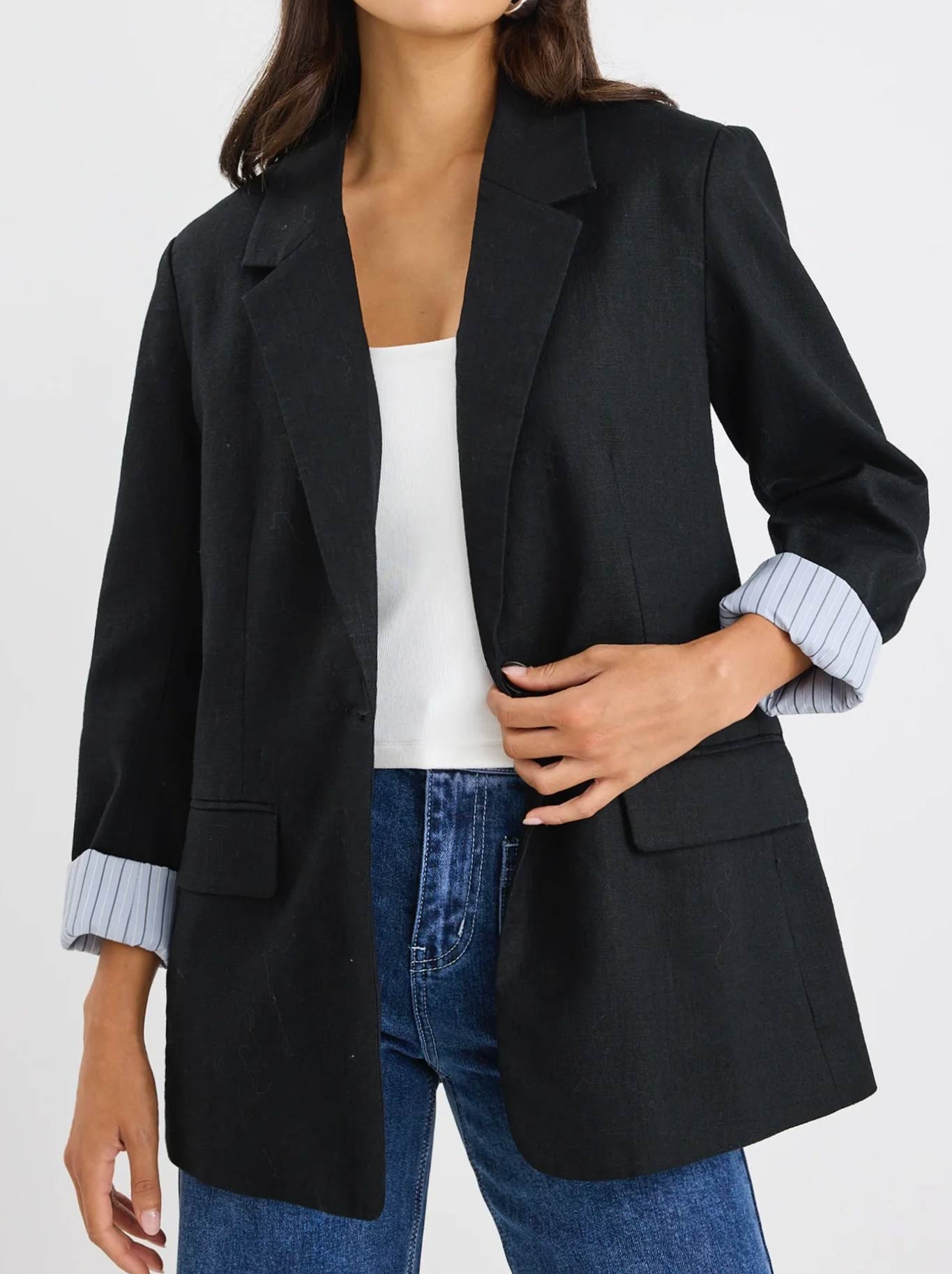 Image of Coats & Jackets. Product name - IVY & JACK DOCK RAMIE BLAZER in Black colour by brand - Ivy & Jack