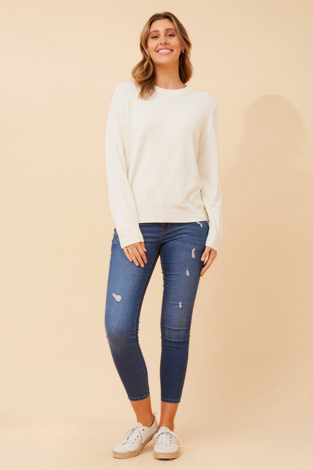 ANGIE DIAMOND PATTERN KNIT PULLOVER (Orchid)