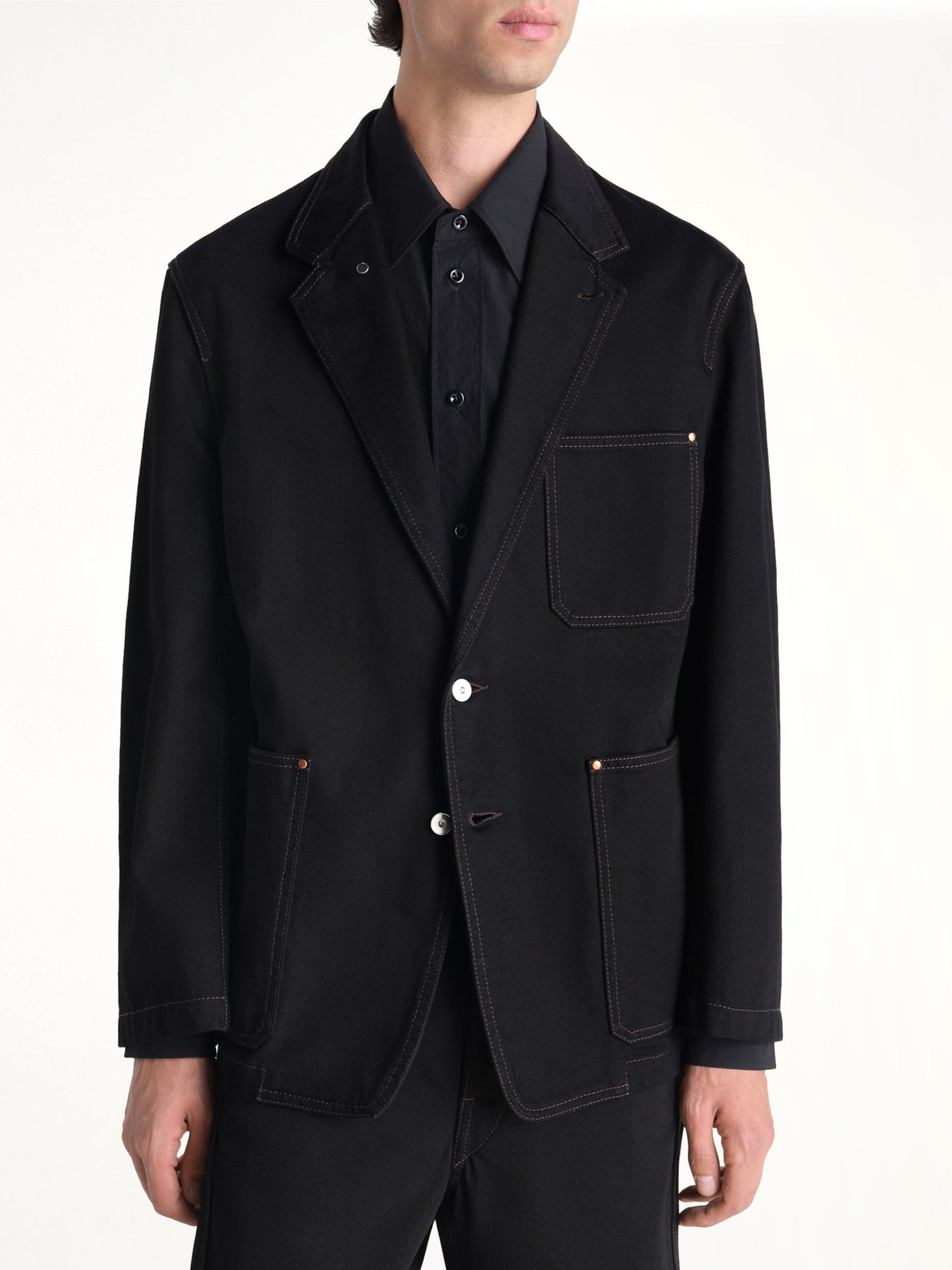 Image of Coats & Jackets. Product name - Single Breasted Tailored Jacket in Black colour by brand - LEMAIRE