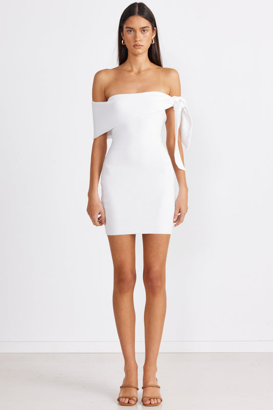 Image of a model wearing Dress. Productname: SNDYS Jaymes Mini Dress in White colour by brand - SNDYS