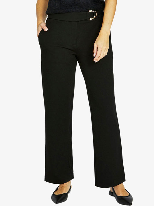 Image of a model wearing Pants. Productname: Jump Belted Ponte Pant in Black colour by brand - Jump