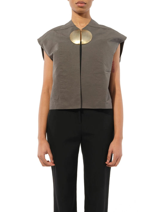 Image of a model wearing Outerwear. Productname: RICK OWENS Jacket in Darkdust colour by brand - RICK OWENS