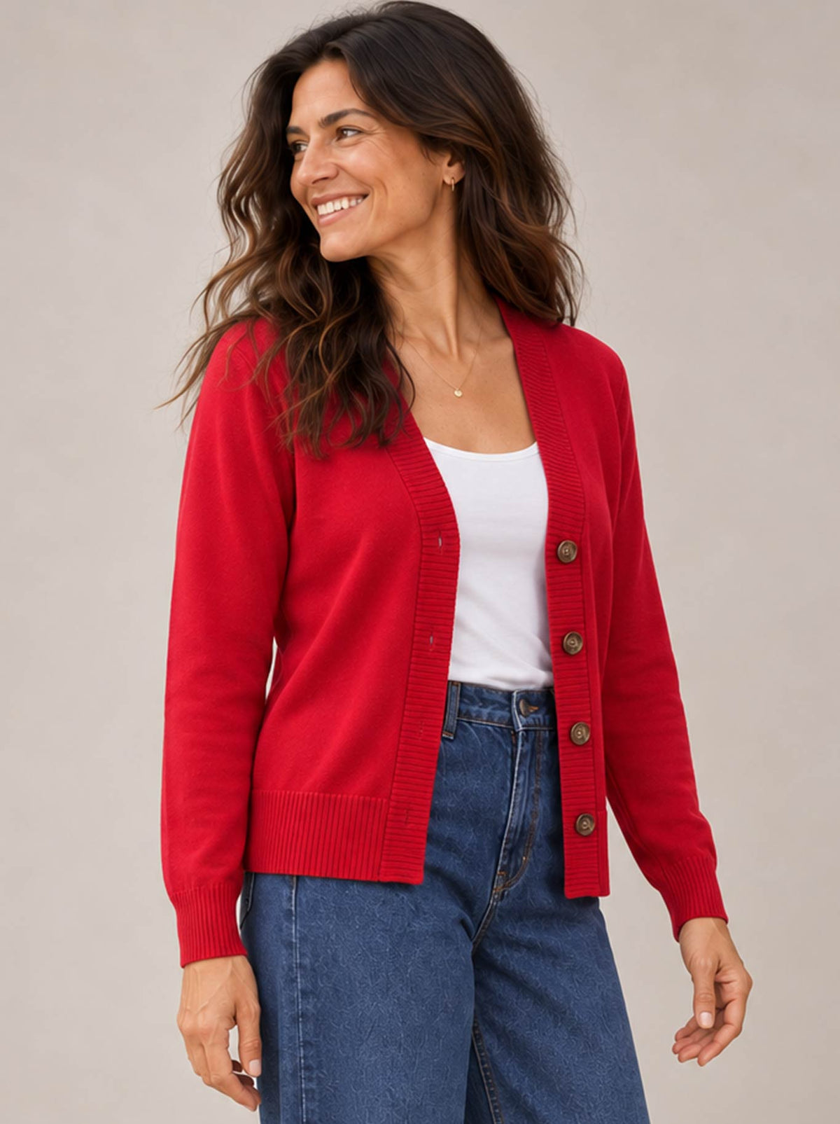 James Melbourne V Button Cardi (Red)