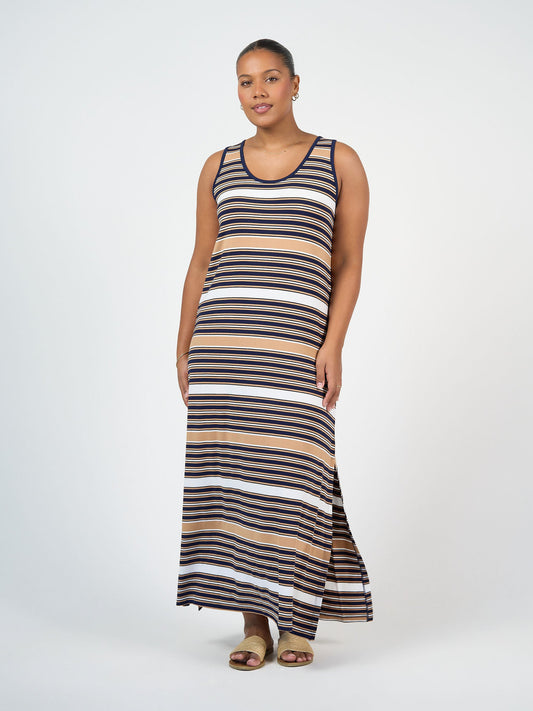 Image of Dresses. Product name - Janet Sleeveless Bamboo Maxi Dress Stripe in Stripe colour by brand - Lou Lou