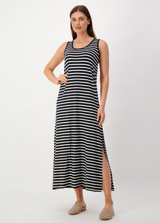Lou Lou Janet Sleeveless Bamboo Maxi Dress (Black & White Stripe)