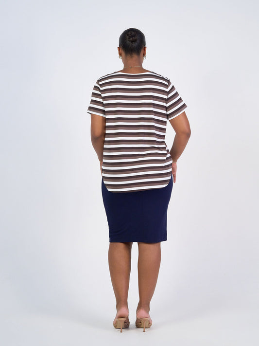 Lou Lou Janis Short Sleeve Bamboo T-Shirt (Brown Stripe)