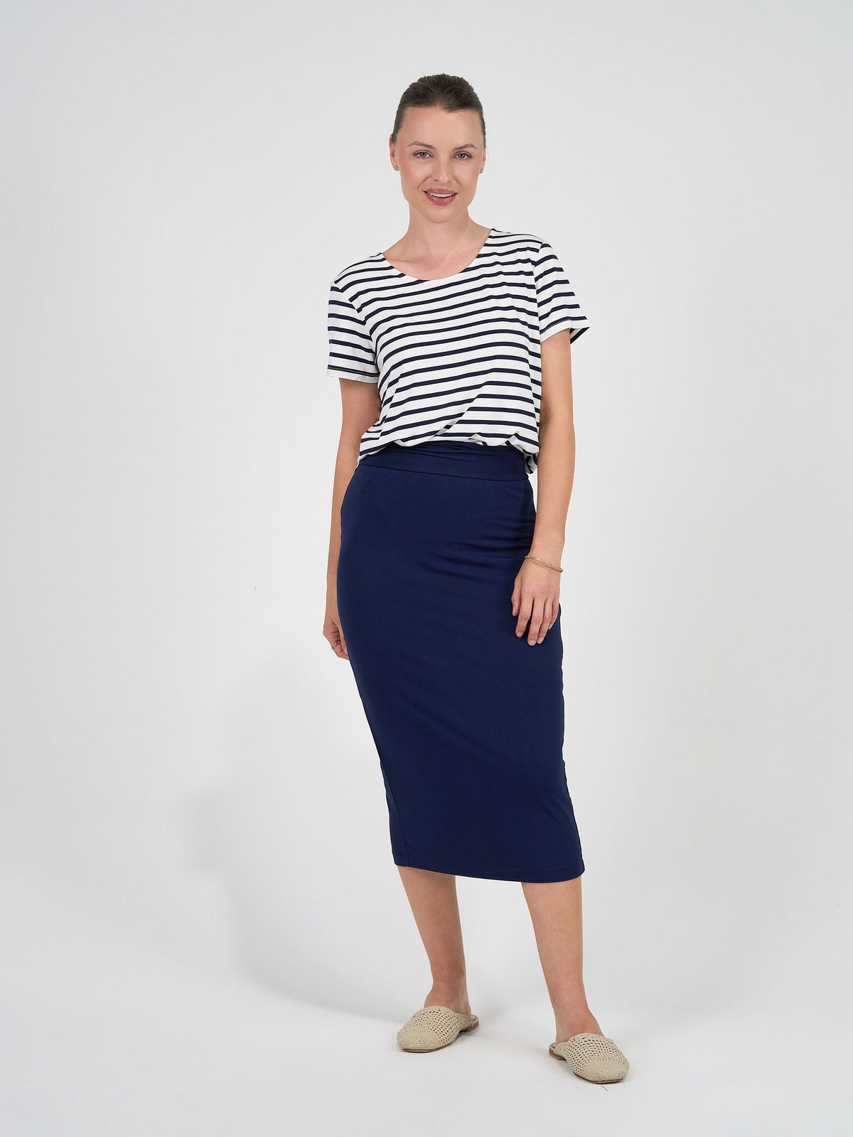 Lou Lou Janis Short Sleeve Bamboo T-Shirt (Navy & White Stripe)