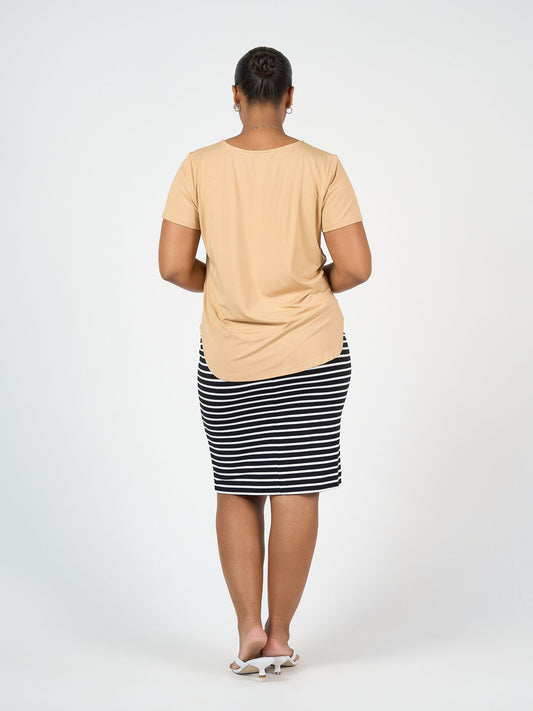 Lou Lou Midi Bamboo Whitney Tube Skirt (Black & White Stripe)