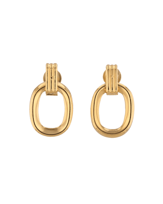 Image of Earrings. Product name - Jojo Gold Oblong Earrings in colour by brand - LAVANA