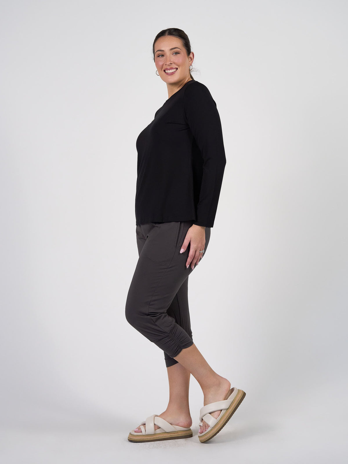 Lou Lou Jones Long Sleeve Fitted Bamboo Top (Black)