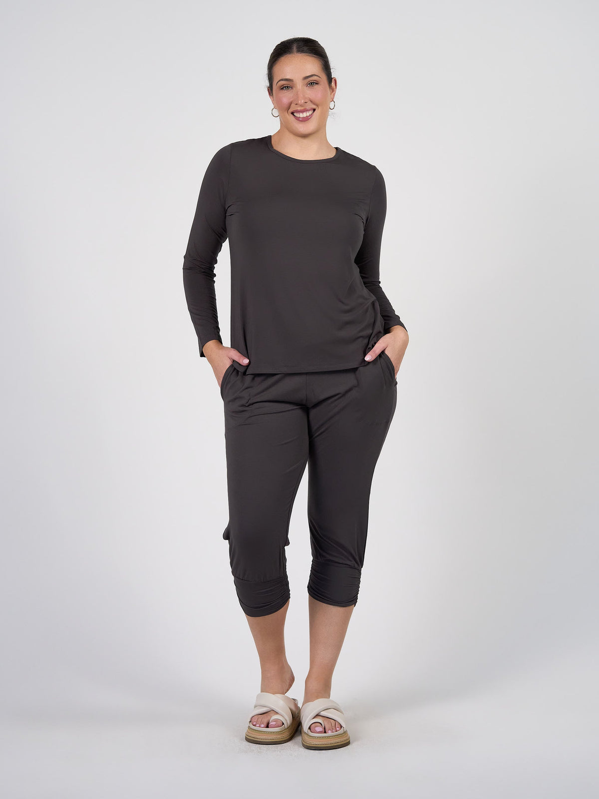 Lou Lou Jones Long Sleeve Fitted Bamboo Top (Steel)