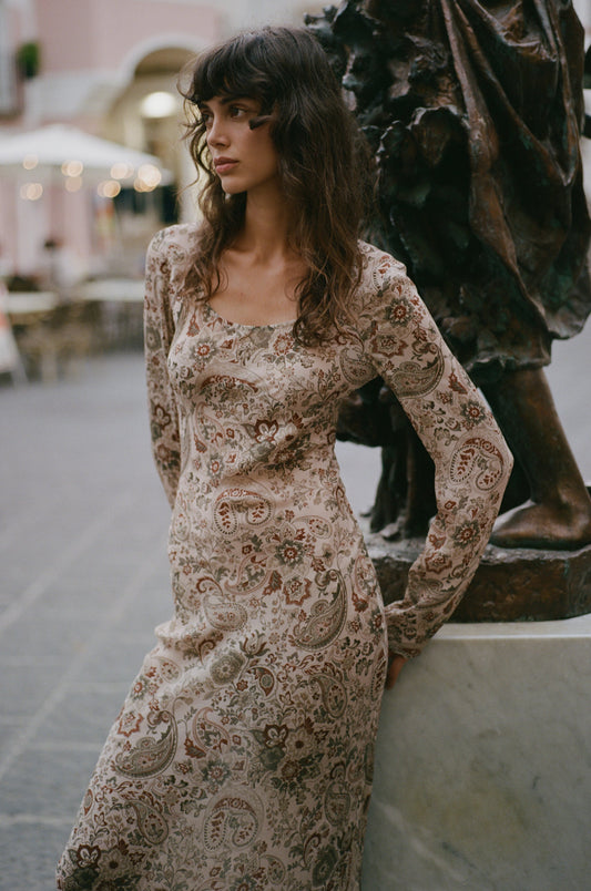 Image of Dresses. Product name - Josephine Dress in Stone Paisley colour by brand - With Jéan