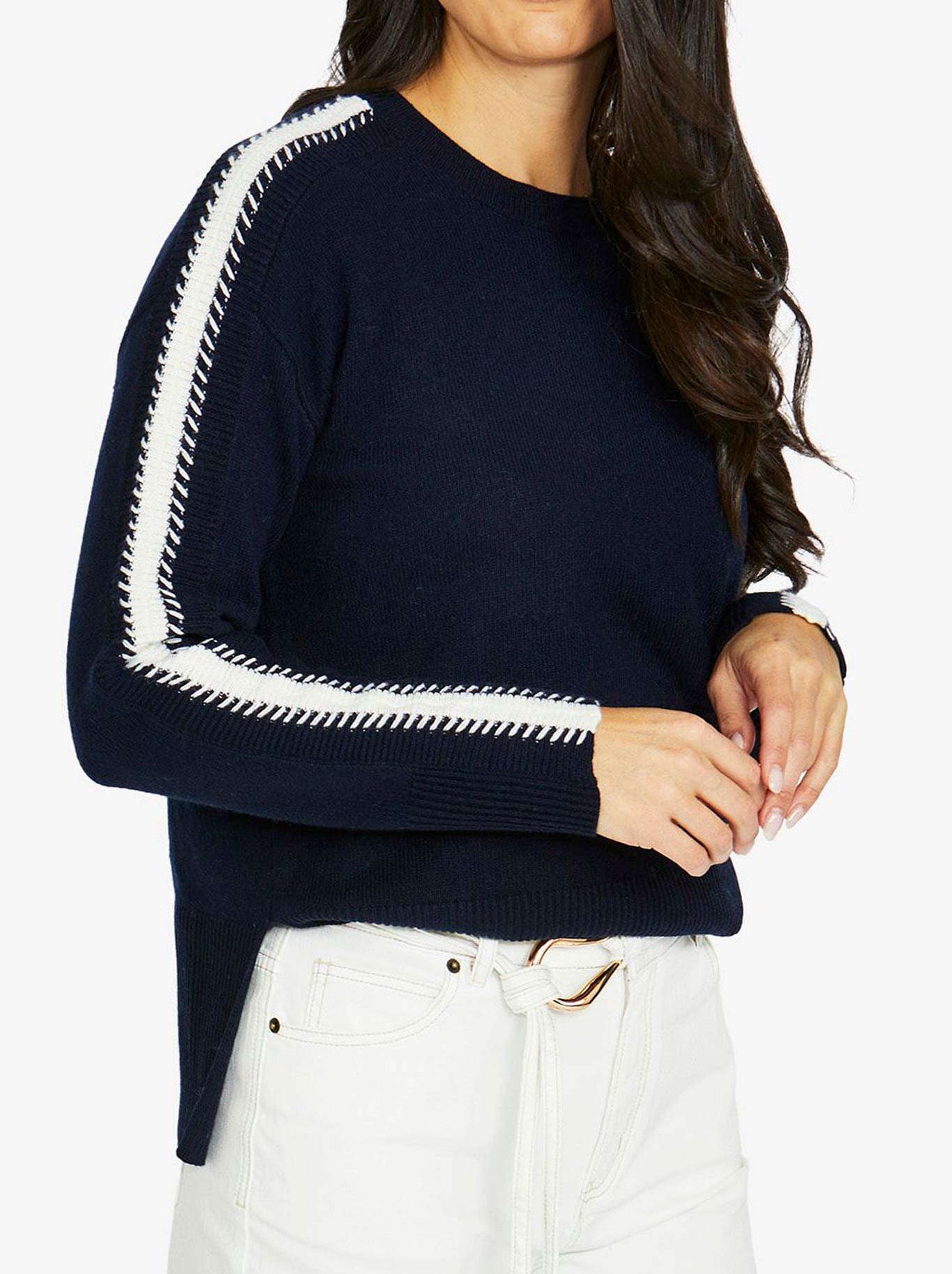 JUMP SLEEVE STITCH PULLOVER (Ivory/Navy)