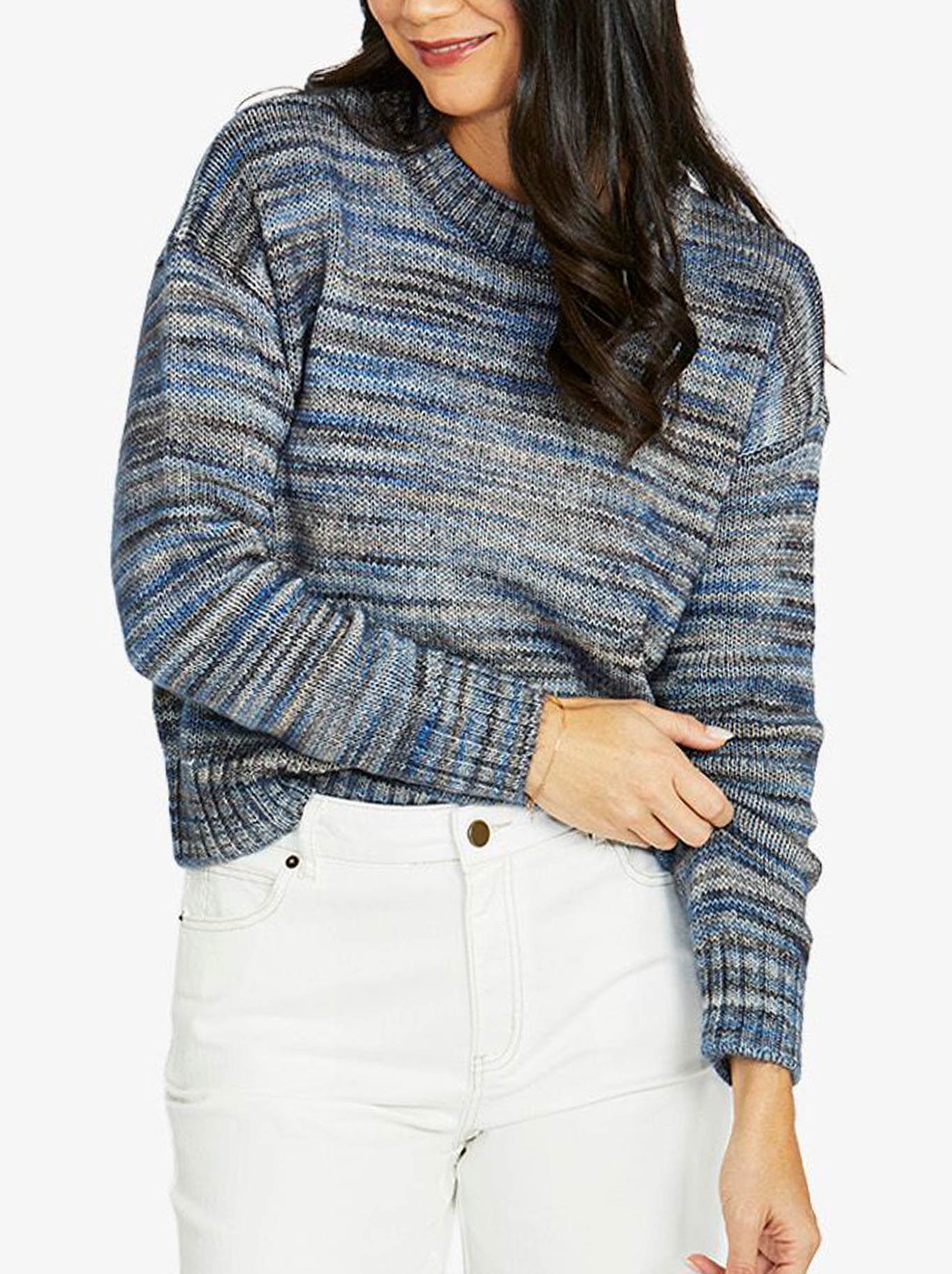 Image of a model wearing Outerwear. Productname: Jump Colour Mix Pullover in Blue Mix colour by brand - Jump