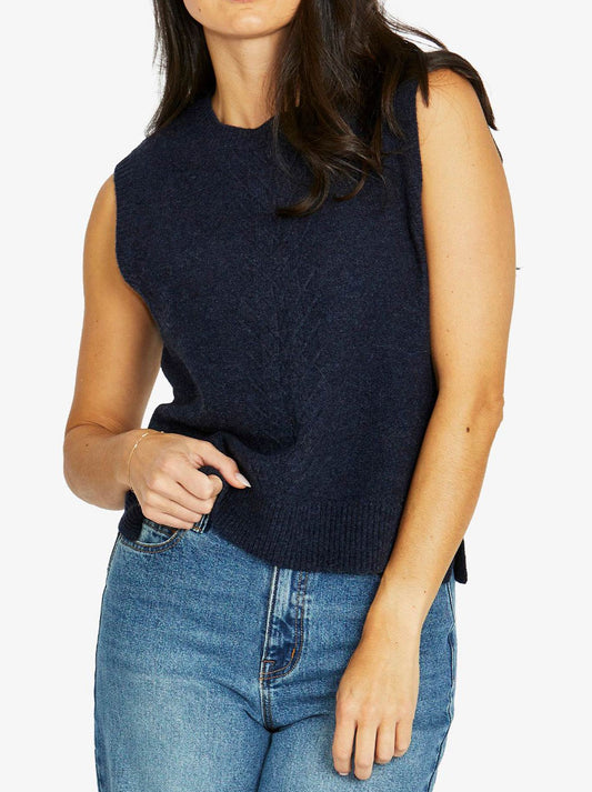 Image of a model wearing Outerwear. Productname: Jump Reverse Jersey Vest in Indigo colour by brand - Jump