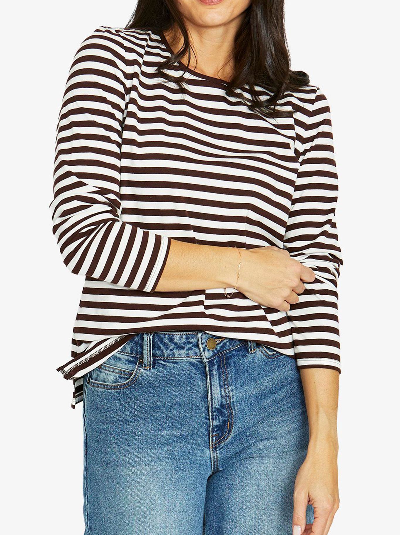 JUMP STRIPE CREW LONG SLEEVE TEE (Choclate/Ivory)