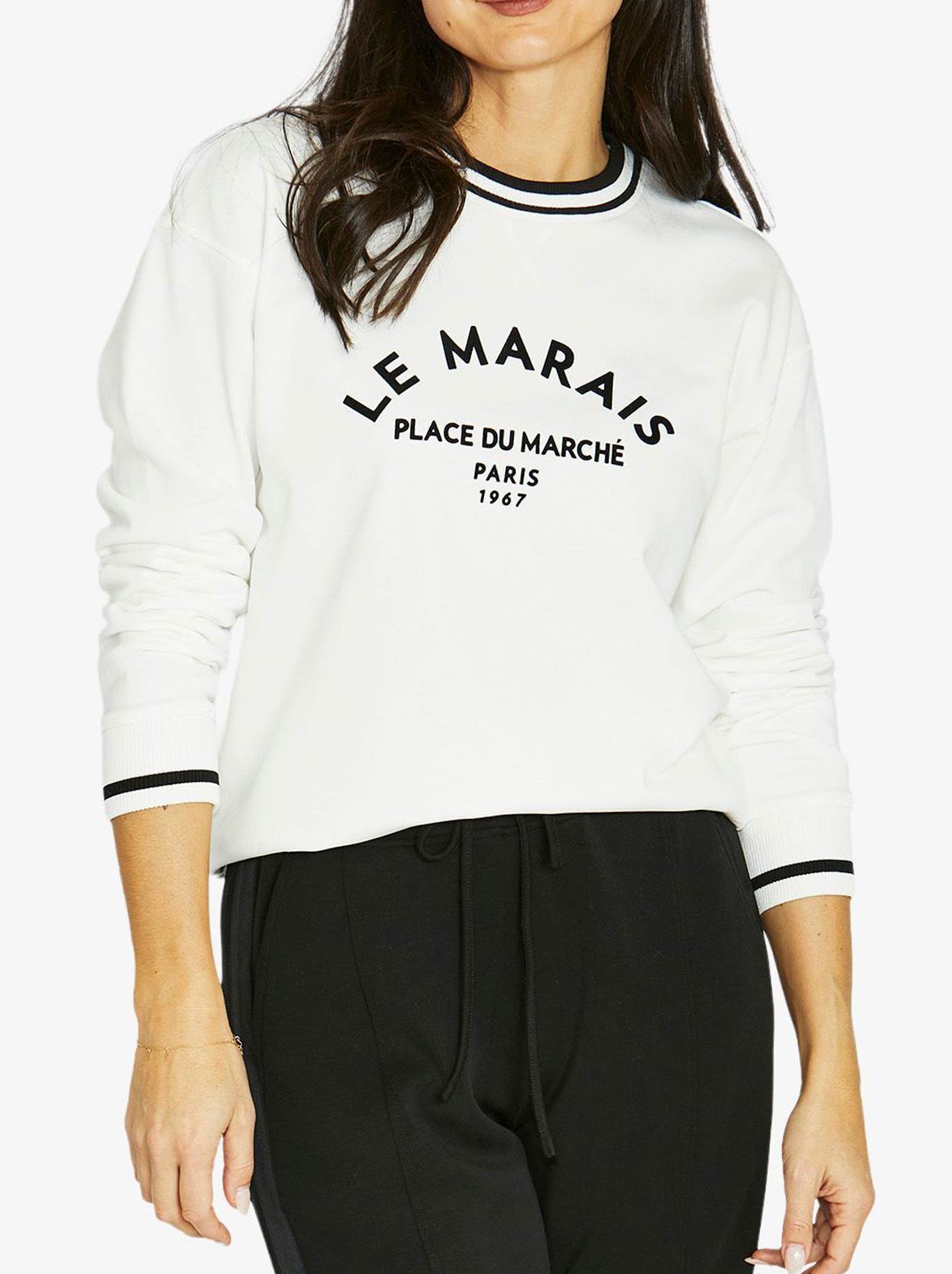 Image of a model wearing Outerwear. Productname: JUMP LE MARAIS SWEAT TOP in Ivory Black colour by brand - Jump