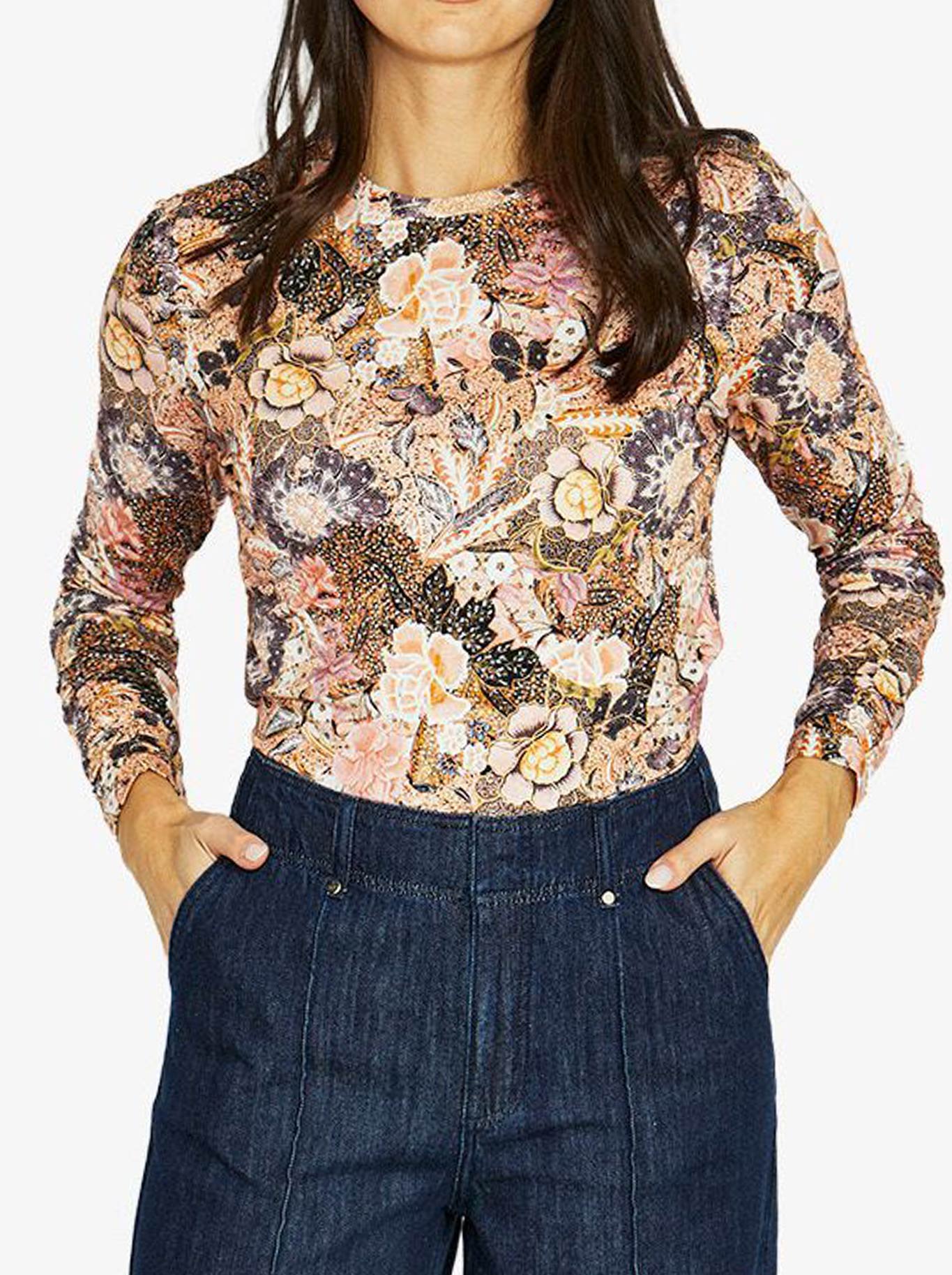 Image of a model wearing Tops. Productname: JUMP DELICATE PAISLEY LONG SLEEVE TEE in Multi colour by brand - Jump