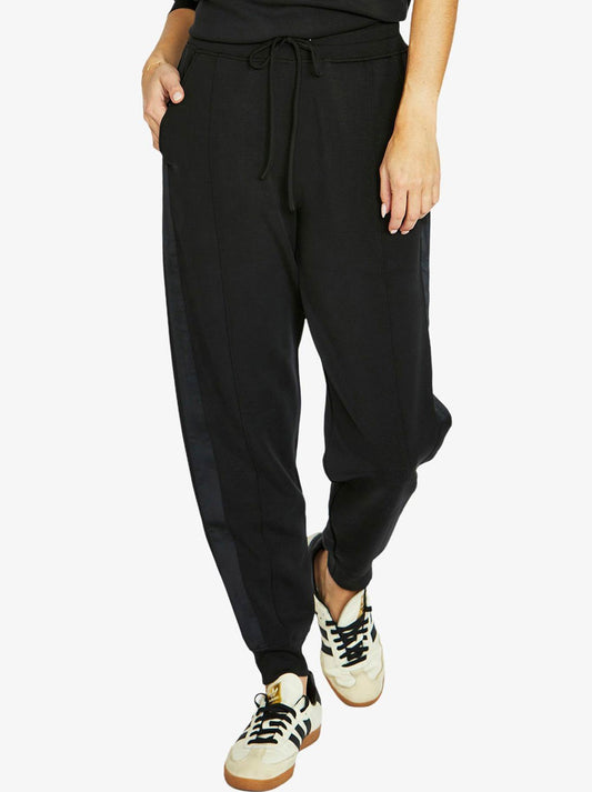 Image of a model wearing Pants. Productname: Jump Satin Trim Lounge Pant in Black colour by brand - Jump