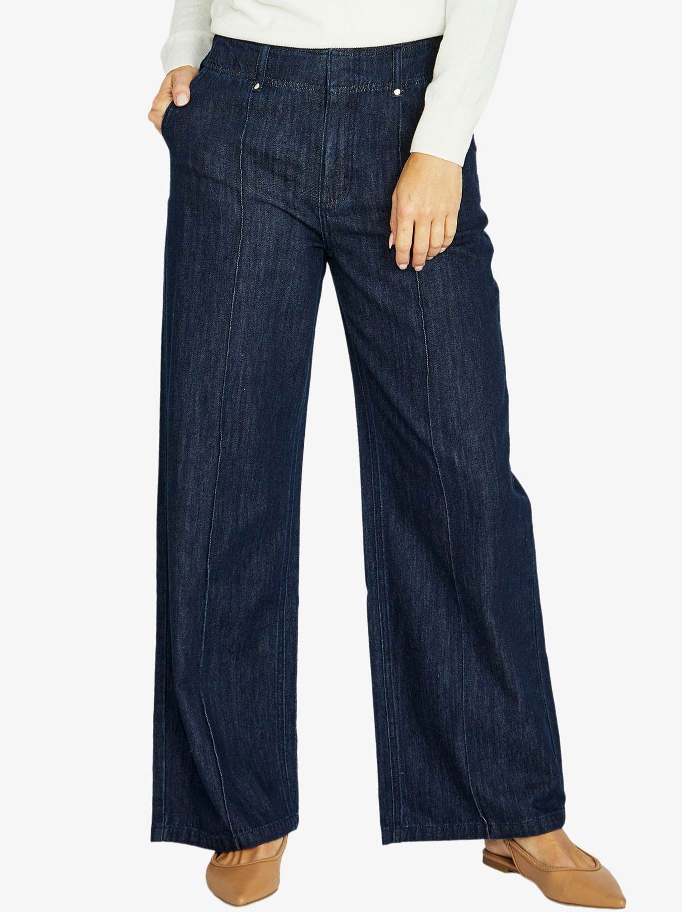 Image of a model wearing Pants. Productname: JUMP DARK DENIM PANT in Dark Denim colour by brand - Jump