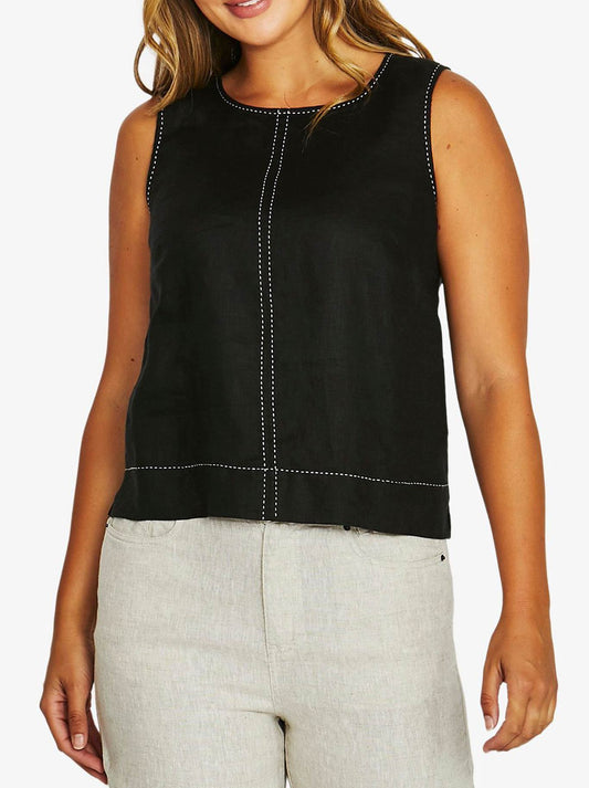 Image of a model wearing Tops. Product name - JUMP TACK STITCH TOP in Black colour by brand - Jump