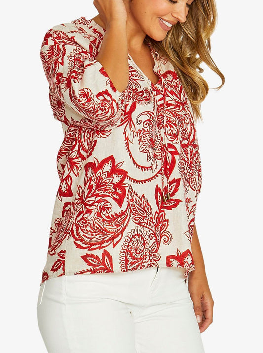 Jump Bohemia Ruffle Neck Top (Red)