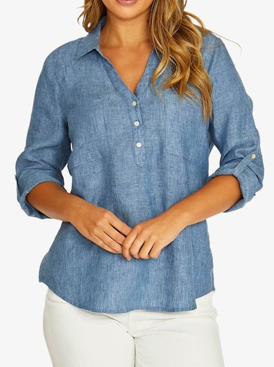Image of Shirts. Product name - JUMP HALF PLACKET SHIRT in Denim colour by brand - Jump
