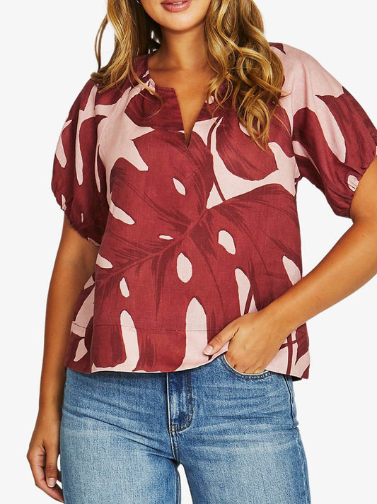Image of a model wearing Tops. Product name - JUMP MONSTERA TOP in Multi colour by brand - Jump