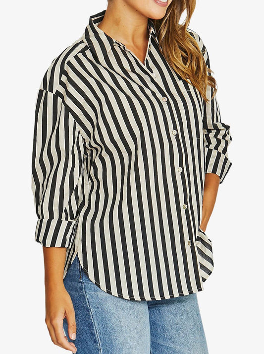 Jump Ribbon Stripe Long Sleeve Shirt (Black/Ecru)