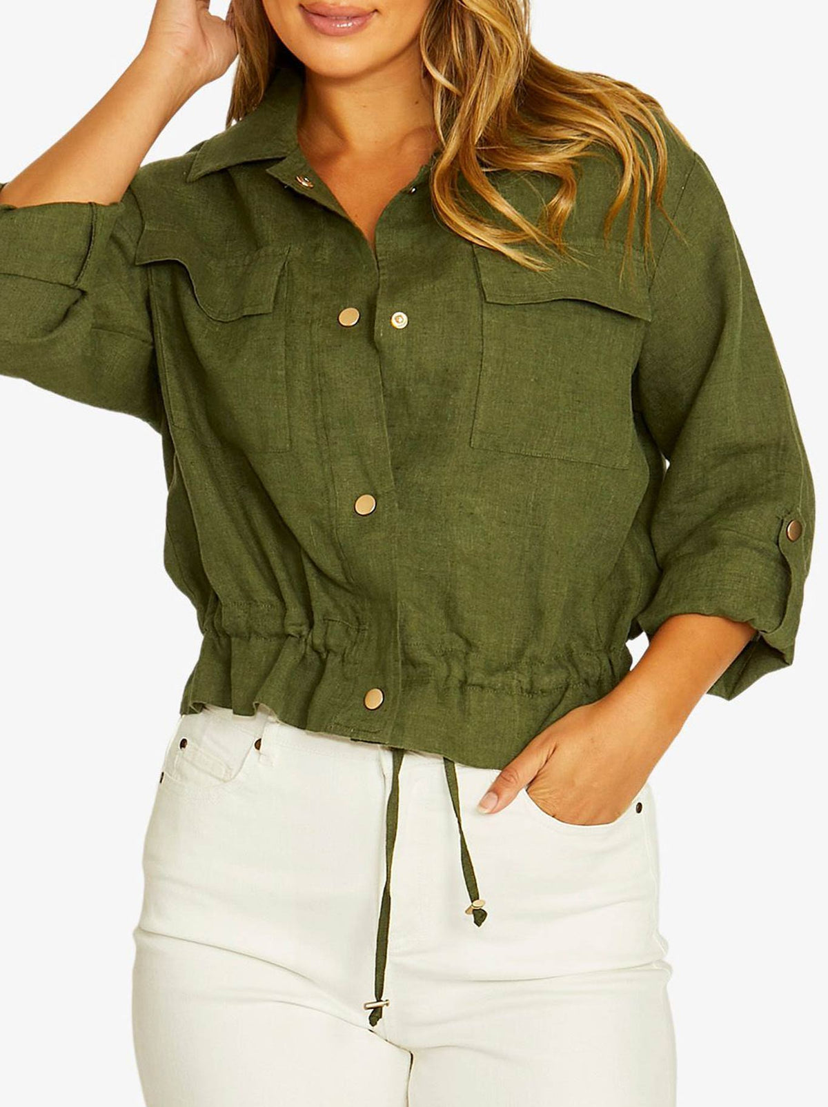 Image of Coats & Jackets. Product name - Jump Drawstring Jacket in Evergreen colour by brand - Jump