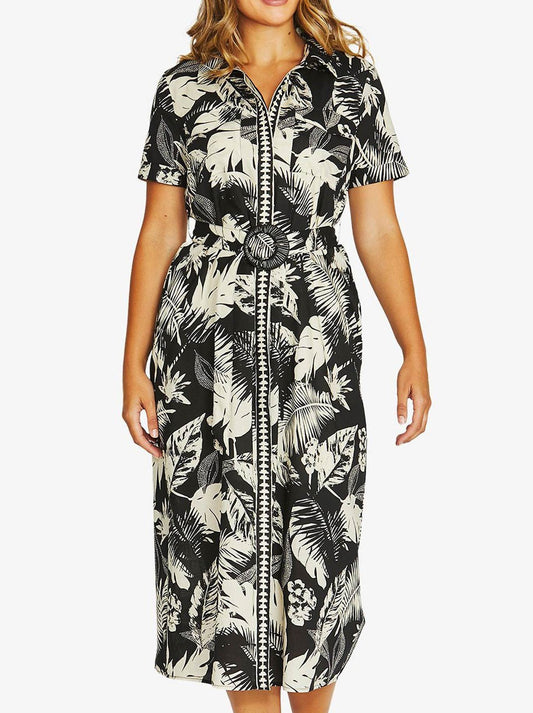 Image of Dresses. Product name - Jump Palm Island Shirt Dress in Black/Ecru colour by brand - Jump