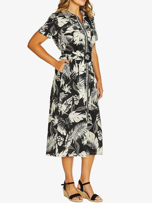 Jump Palm Island Shirt Dress (Black/Ecru)