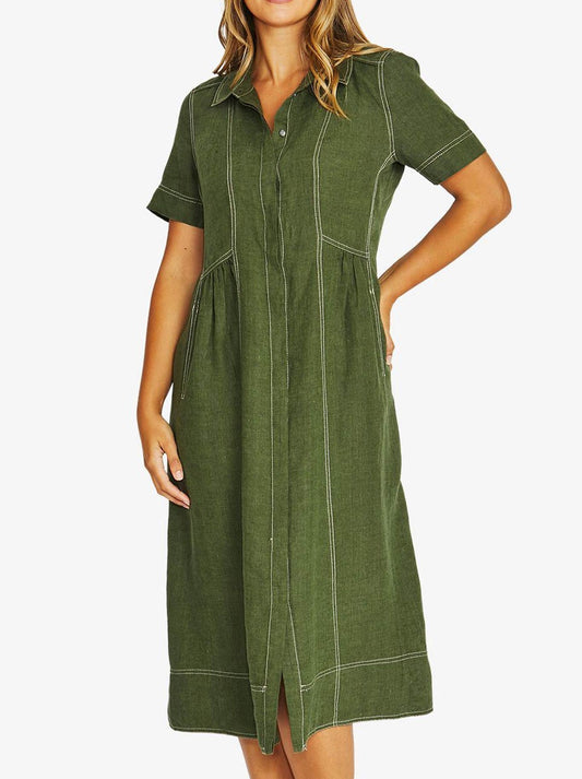 Image of Dresses. Product name - JUMP SEAM DETAIL SHIRT DRESS in Evergreen colour by brand - Jump