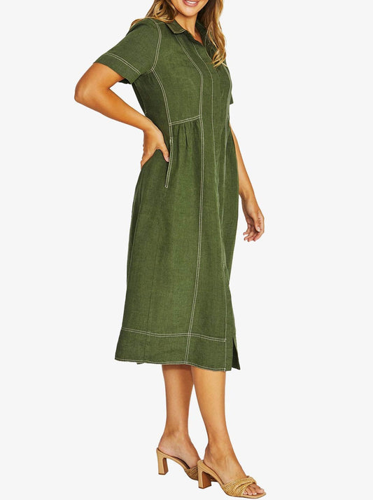JUMP SEAM DETAIL SHIRT DRESS (Evergreen)