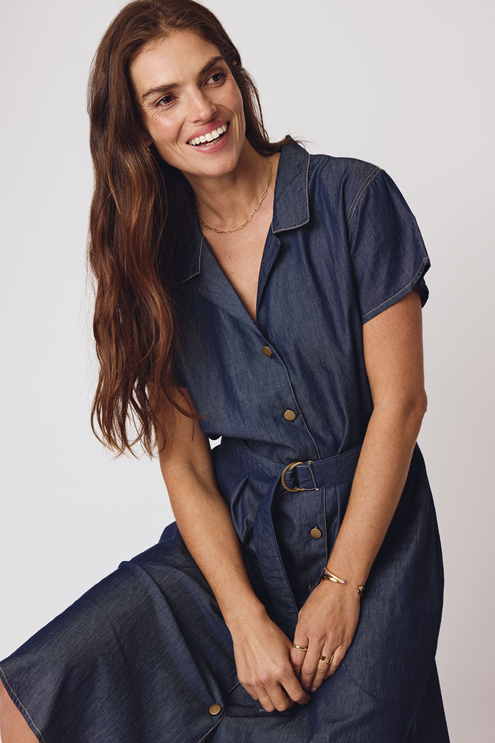 Image of Dresses. Product name - IBSA Arizona Button Dress Dark in Dark colour by brand - I.B.S.A