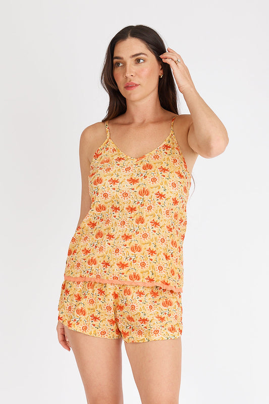 Image of a model wearing Tops. Productname: Kalme Nate Cami Sun in Sun colour by brand - Kalme