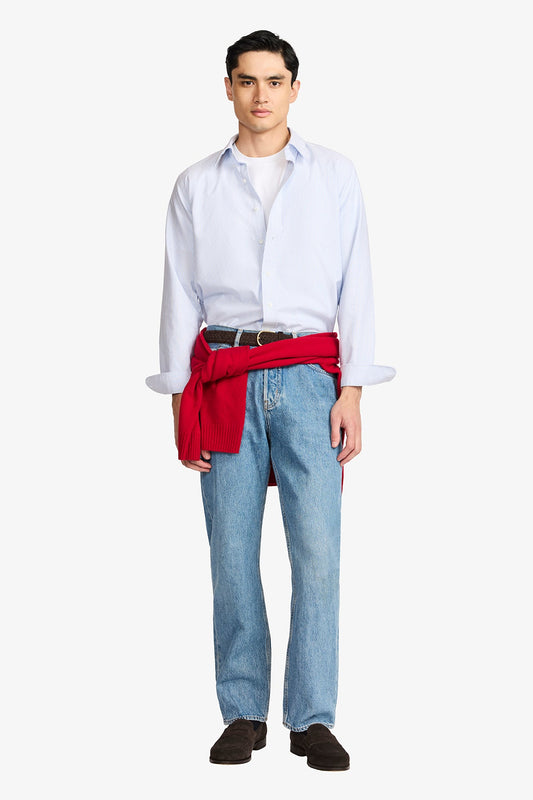 Image of Shirts. Productname: Kane Blue Stripe S/S in Blue colour by brand - Anthony Squires