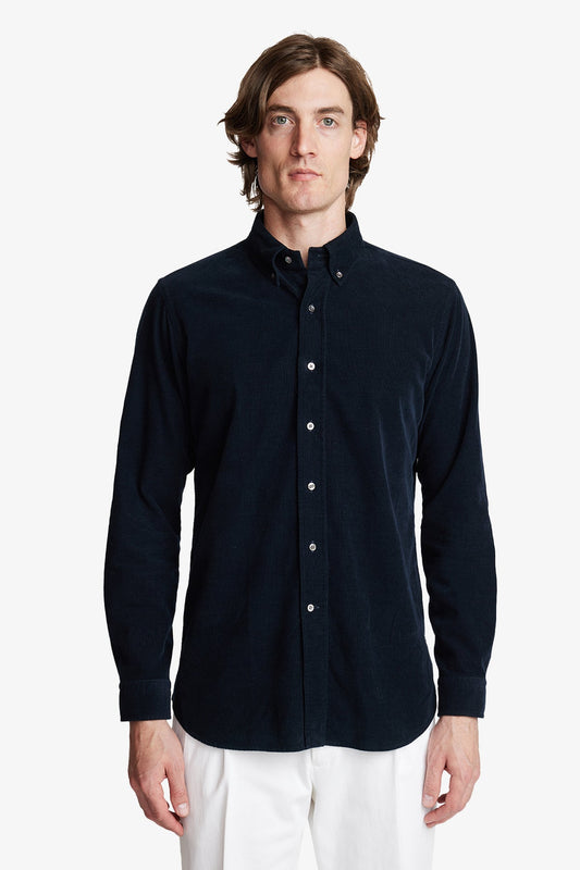 Image of Shirts. Product name - Kane Navy Blue micro cord in Blue colour by brand - Anthony Squires