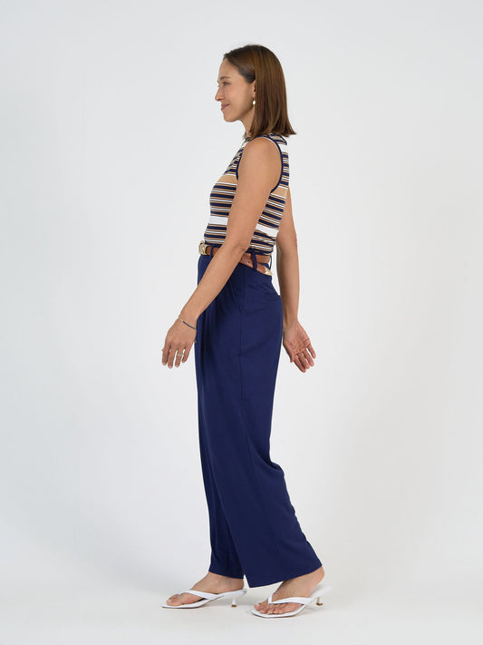Lou Lou Billie Bamboo Wide Leg Dress Pant (Navy)