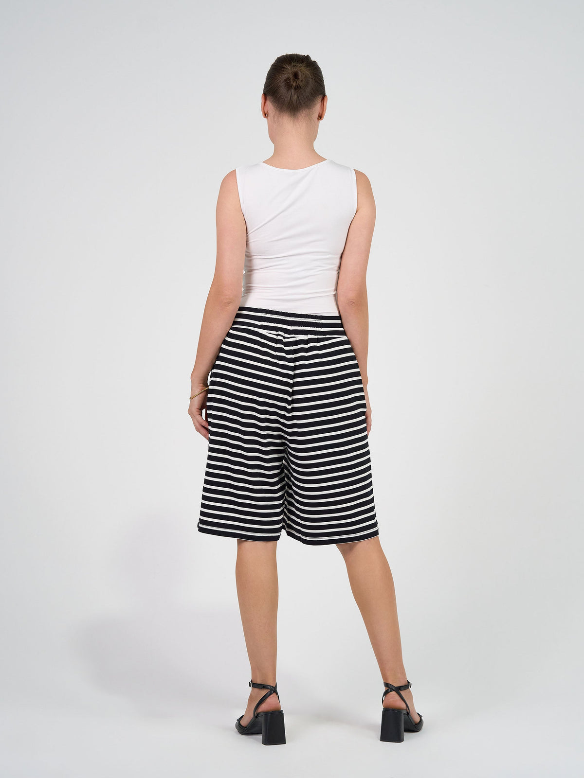 Lou Lou Simone Wide Leg Bamboo Shorts (Black & White Stripe)