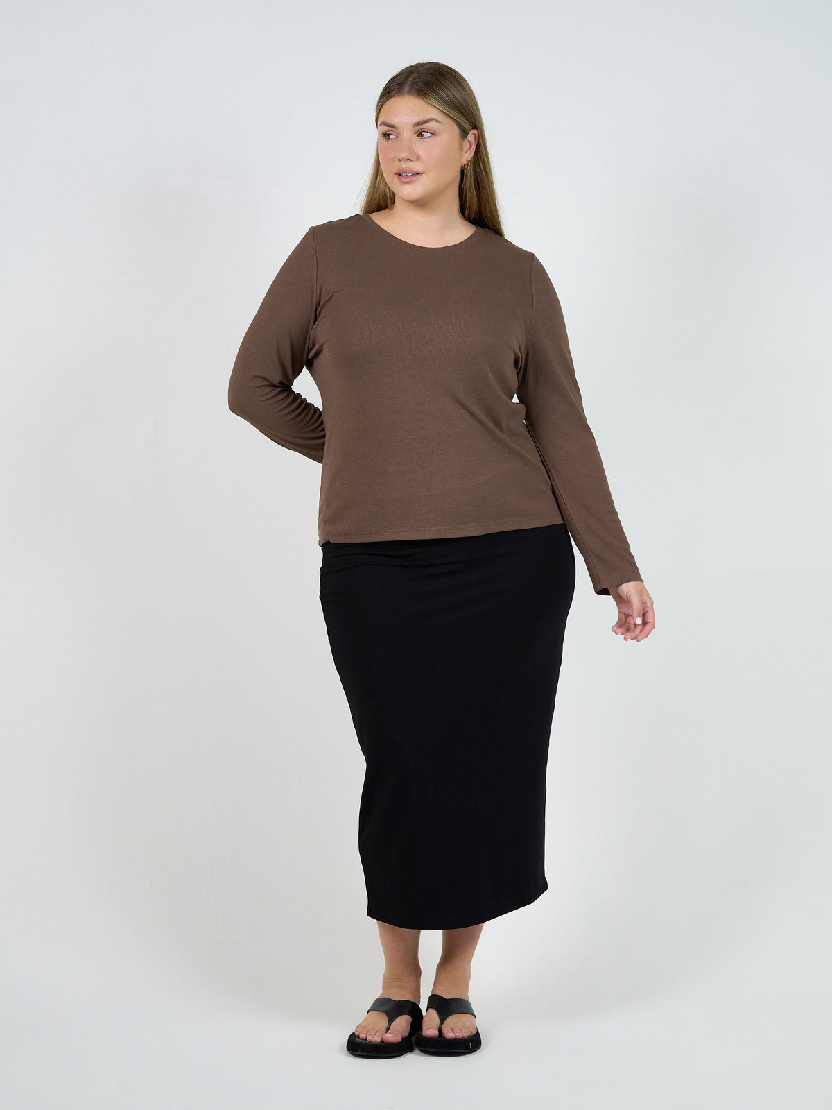 Lou Lou Kelly Ribbed Long Sleeve Bamboo Top (Chocolate)