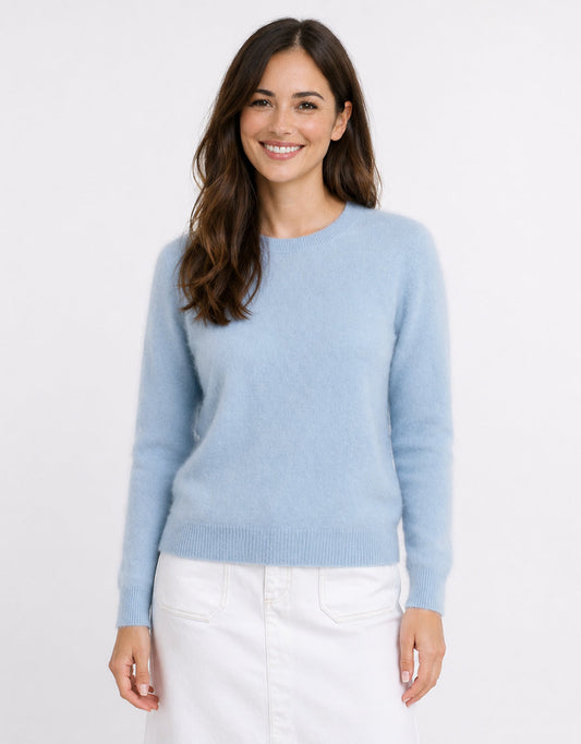 Image of a model wearing Outerwear. Product name - Kendell Crew Knit Blue in Blue colour by brand - 365 Days