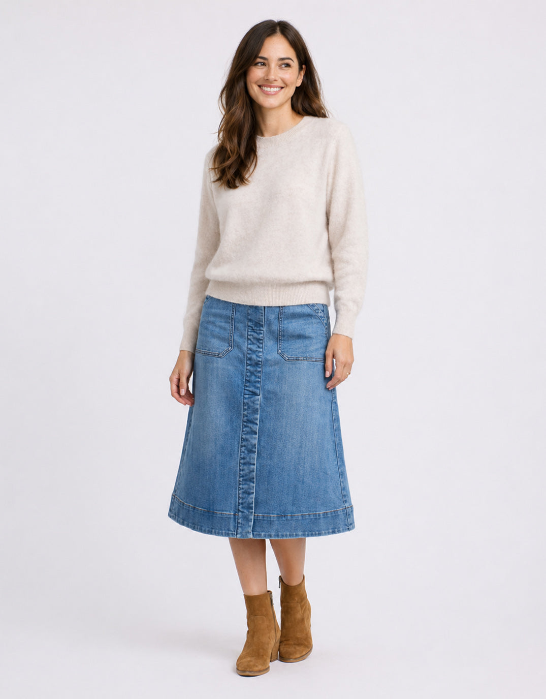 Image of a model wearing Outerwear. Product name - Kendell Crew Knit Natural in Natural colour by brand - 365 Days
