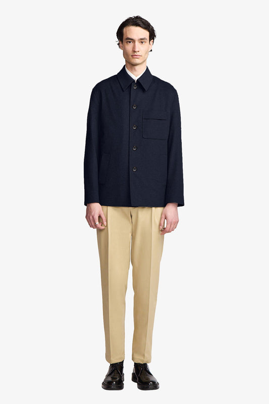 Image of a model wearing Outerwear. Productname: Anthony Squires Kesten blue wool/camel jacket in Blue colour by brand - Anthony Squires