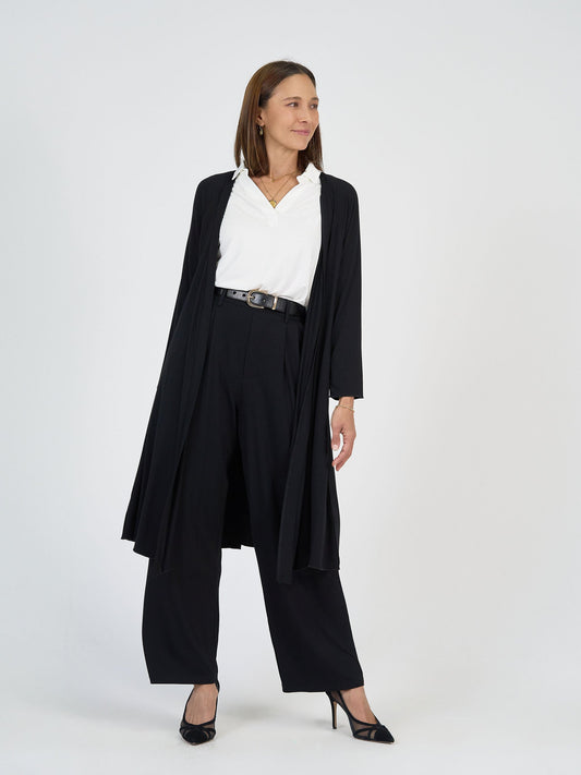 Image of Cardigans. Product name - Quatro Longline Bamboo Duster Cardigan Black in Black colour by brand - Lou Lou