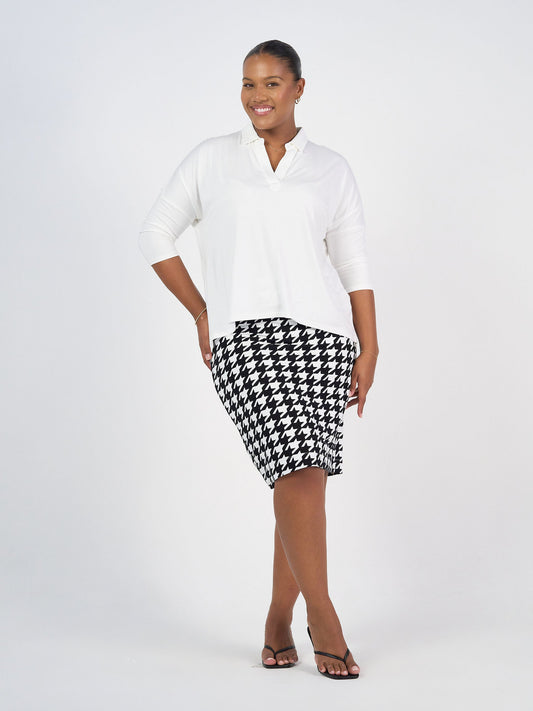 Lou Lou Khan Bamboo 3/4 Sleeve Collared Polo Top (Cream)