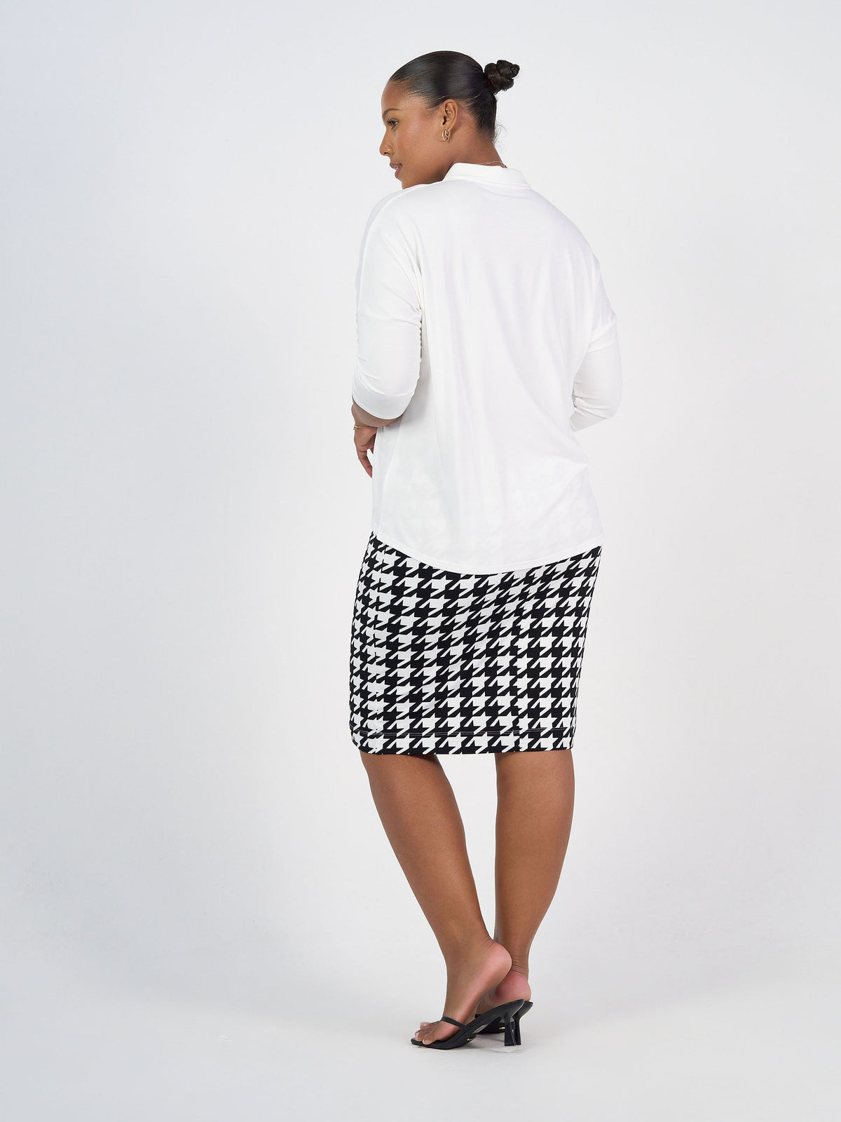 Lou Lou Khan Bamboo 3/4 Sleeve Collared Polo Top (Cream)